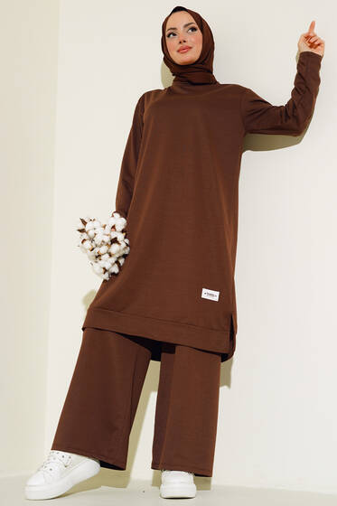 Armalı Bol Paça İkili Takım Kahve - İkili Takım