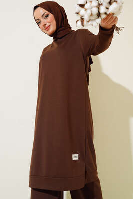 Armalı Bol Paça İkili Takım Kahve - Yılın Fırsatı