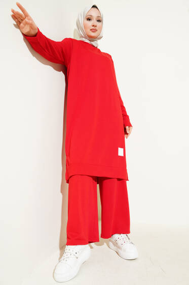 Armalı Bol Paça İkili Takım Kırmızı - İkili Takım