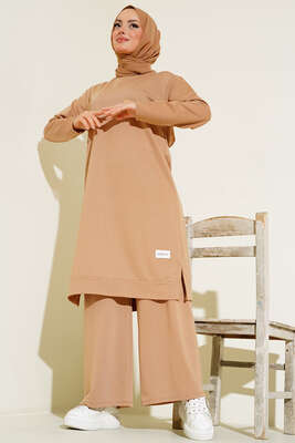 Armalı Bol Paça İkili Takım Latte - Yılın Fırsatı