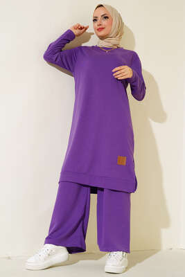 Armalı Bol Paça İkili Takım Mor 