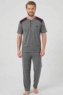 Armalı Büyük Beden Kısa Kol Erkek Pijama Takım Antrasit 