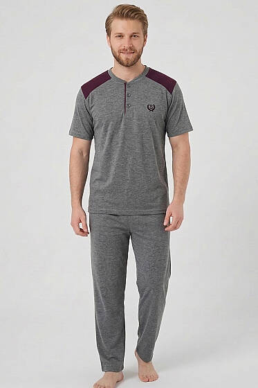 Armalı Büyük Beden Kısa Kol Erkek Pijama Takım Antrasit - Yılın Fırsatı