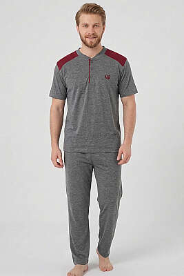 Armalı Büyük Beden Kısa Kol Erkek Pijama Takım Füme 