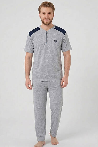 Armalı Büyük Beden Kısa Kol Erkek Pijama Takım Gri - Yılın Fırsatı
