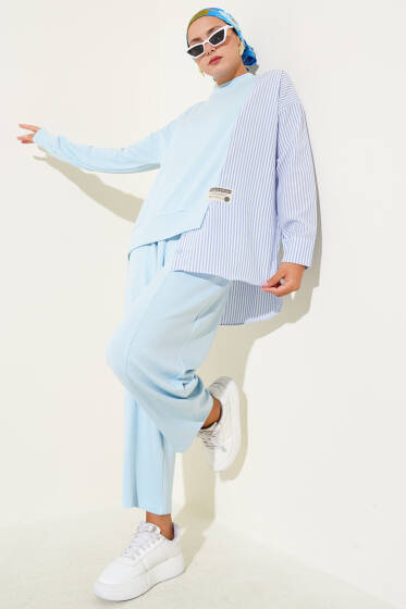 Armalı Çizgili Garnili İkili Takım Mavi - İkili Takım
