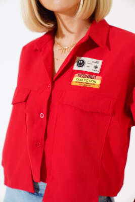 Armalı Crop Gömlek Kırmızı - Kadın Giyim Modelleri