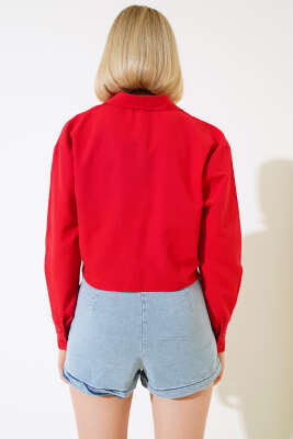 Armalı Crop Gömlek Kırmızı - Kadın Giyim Modelleri