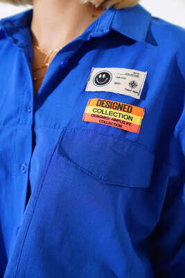 Armalı Crop Gömlek Saks - Kadın Giyim Modelleri