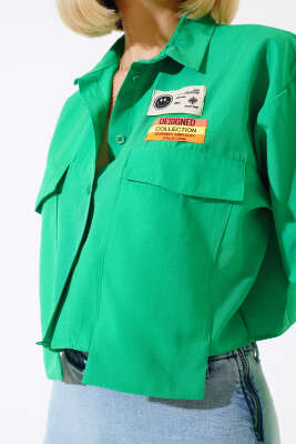 Armalı Crop Gömlek Yeşil - Kadın Giyim Modelleri
