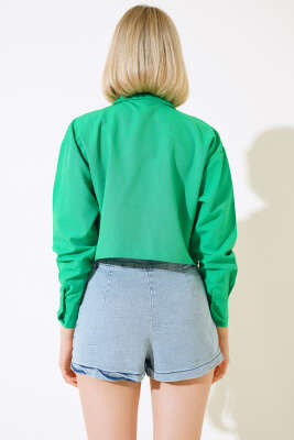 Armalı Crop Gömlek Yeşil - Kadın Giyim Modelleri