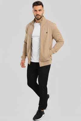 Armalı Fermuarlı Erkek Hırka Bej - Erkek Hırka