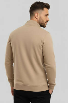 Armalı Fermuarlı Erkek Hırka Bej - Erkek Hırka