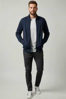 Armalı Fermuarlı Erkek Hırka Lacivert - Yeni Erkek Giyim