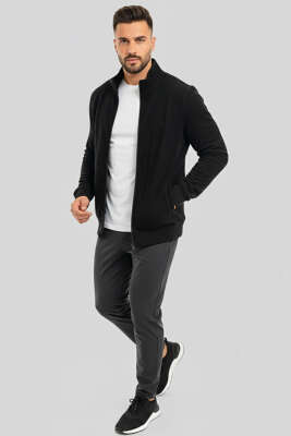 Armalı Fermuarlı Erkek Hırka Siyah - Erkek Hırka