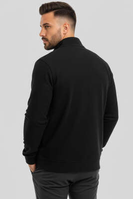 Armalı Fermuarlı Erkek Hırka Siyah - Yeni Erkek Giyim