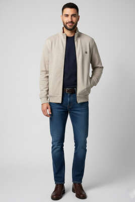 Armalı Fermuarlı Erkek Hırka Vizon - Erkek Hırka