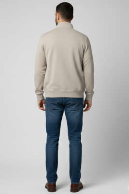 Armalı Fermuarlı Erkek Hırka Vizon - Erkek Hırka