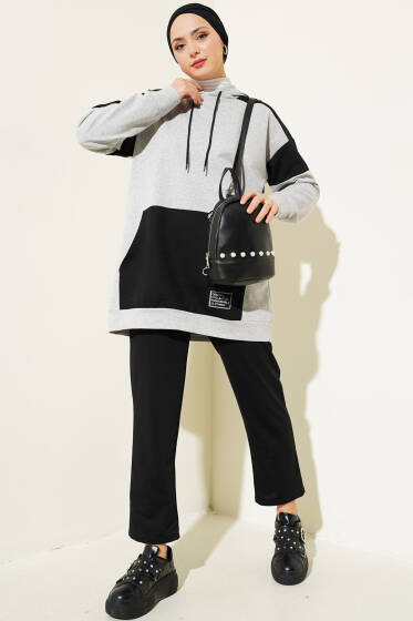 	 Armalı Garnili Tunik İkili Takım Siyah - İkili Takım