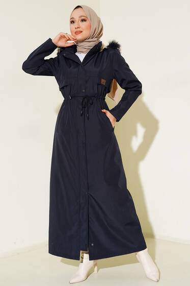 Armalı İçi Kürklü Uzun Mont Lacivert - Mont