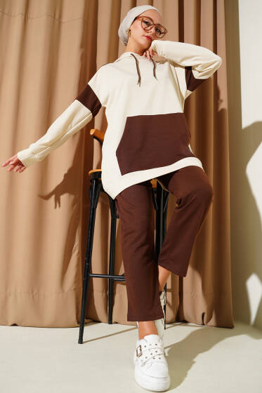 Armalı İki İpli Kapşonlu İkili Takım Kahve - İkili Takım