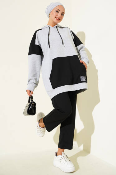 Armalı İki İpli Kapşonlu İkili Takım Siyah - İkili Takım