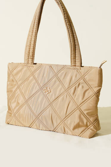 Armalı Kapitone Kadın El Çantası Bej - Kol Çantası