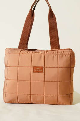 Armalı Kapitone Kol Çanta Latte - Kol Çantası