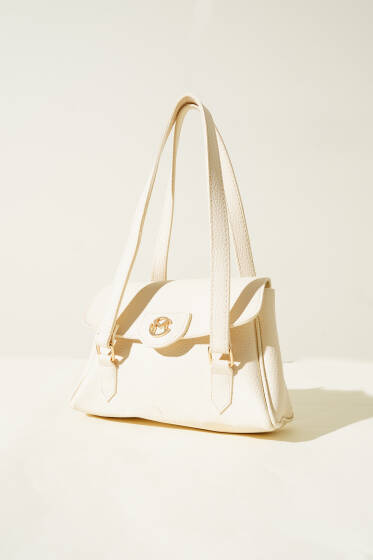 Armalı Mıknatıslı Tek Bölmeli Çanta Krem - Kol Çantası