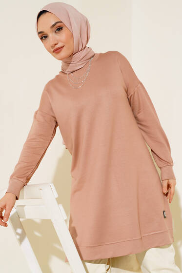 Armalı Oversize Tunik Bej - Tunik