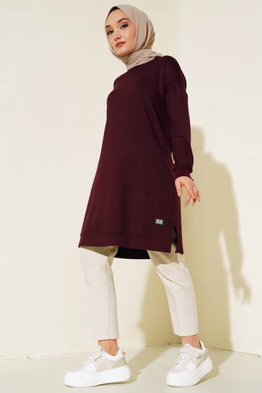 Armalı Oversize Tunik Bordo - Tunik