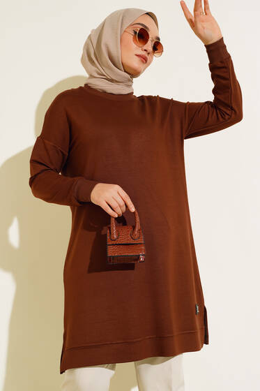 Armalı Oversize Tunik Kahve - Tunik