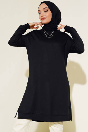 Armalı Oversize Tunik Siyah - Tunik