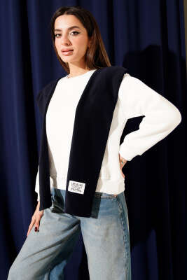 Armalı Polar Atkılı Üç İplik Sweatshirt Lacivert - Kadın Giyim Modelleri