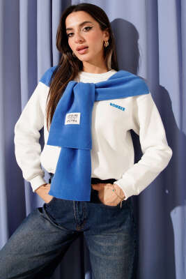 Armalı Polar Atkılı Üç İplik Sweatshirt Saks - Kadın Giyim Modelleri