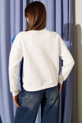 Armalı Polar Atkılı Üç İplik Sweatshirt Saks - Kadın Giyim Modelleri