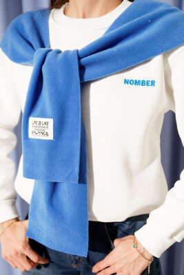 Armalı Polar Atkılı Üç İplik Sweatshirt Saks - Kadın Giyim Modelleri