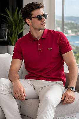 Armalı Polo Yaka Çıtçıtlı Erkek T-shirt Bordo 