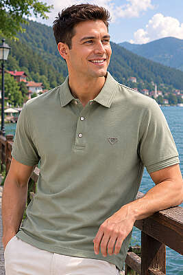 Armalı Polo Yaka Çıtçıtlı Erkek T-shirt Haki 