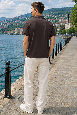 Armalı Polo Yaka Çıtçıtlı Erkek T-shirt Kahve - Erkek T-shirt
