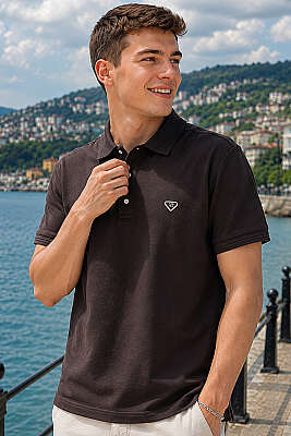 Armalı Polo Yaka Çıtçıtlı Erkek T-shirt Kahve 