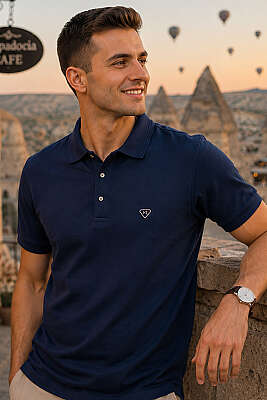 Armalı Polo Yaka Çıtçıtlı Erkek T-shirt Lacivert - HİT TİME