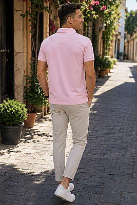 Armalı Polo Yaka Çıtçıtlı Erkek T-shirt Pembe - Erkek T-shirt