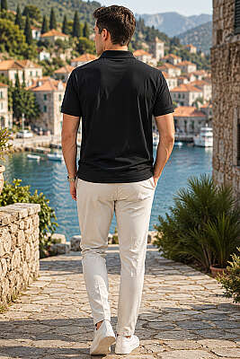 Armalı Polo Yaka Çıtçıtlı Erkek T-shirt Siyah - Erkek T-shirt