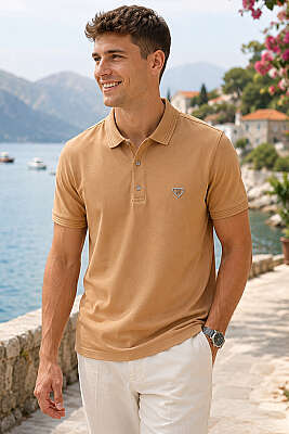 Armalı Polo Yaka Çıtçıtlı Erkek T-shirt Taba 