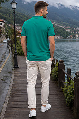 Armalı Polo Yaka Çıtçıtlı Erkek T-shirt Yeşil - Erkek T-shirt