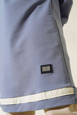 Armalı Şerit Detaylı Uzun Tunik Mavi - Thumbnail
