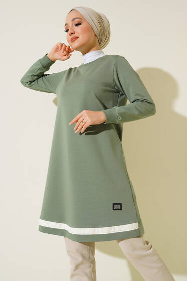 Armalı Şerit Detaylı Uzun Tunik Mint - Tunik