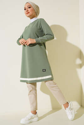 Armalı Şerit Detaylı Uzun Tunik Mint - Tunik