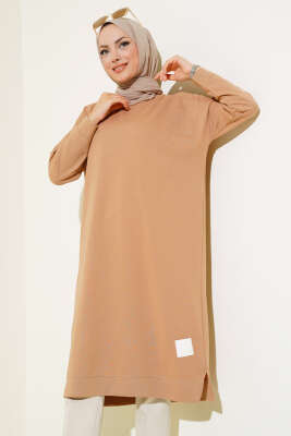 Armalı Uzun Basic Tunik Camel - ELFİDA TEKSTİL
